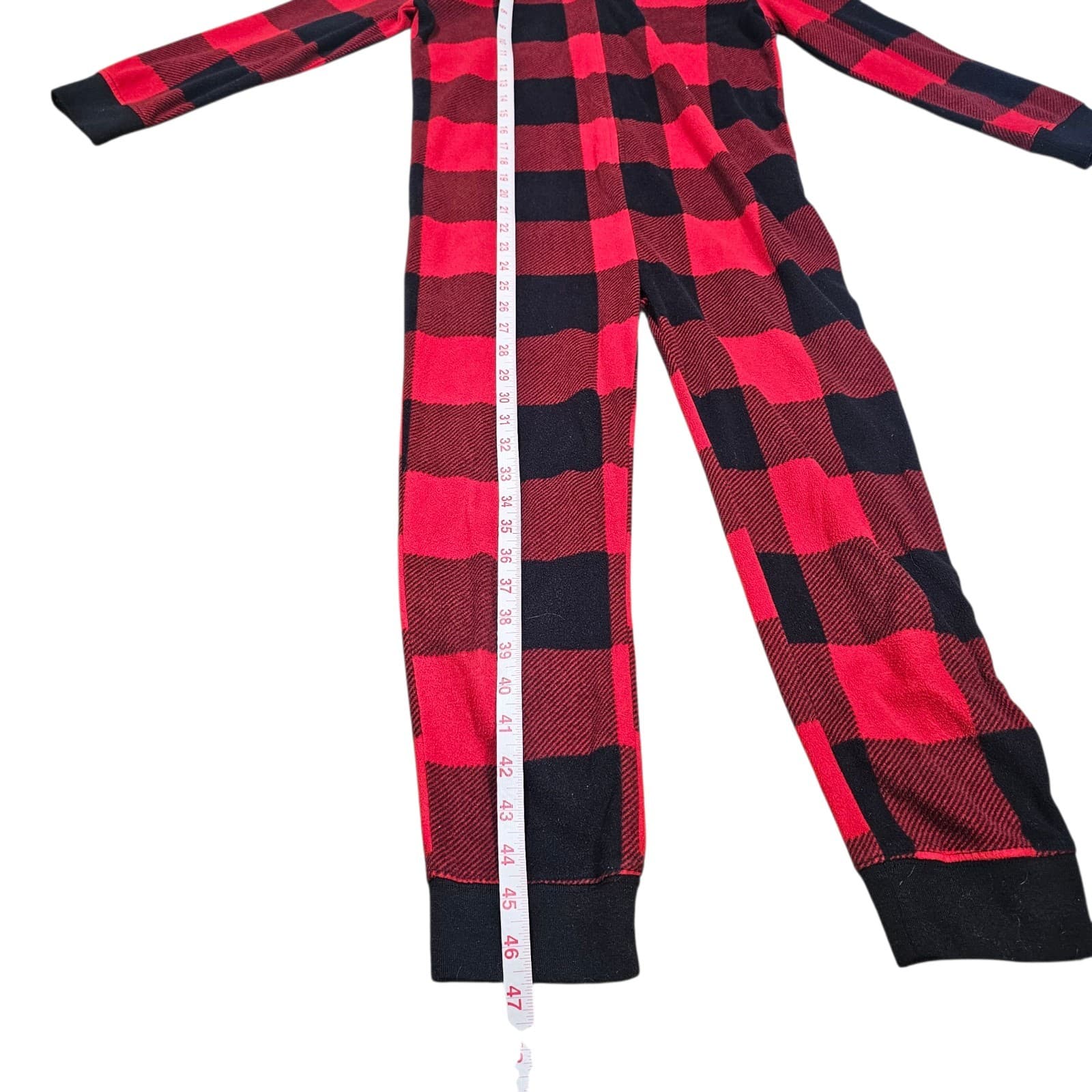 Old Navy unisex Kids Large Red Black Buffalo Plaid Zip Up Hood One Piece Pajama - Thumbnail 10