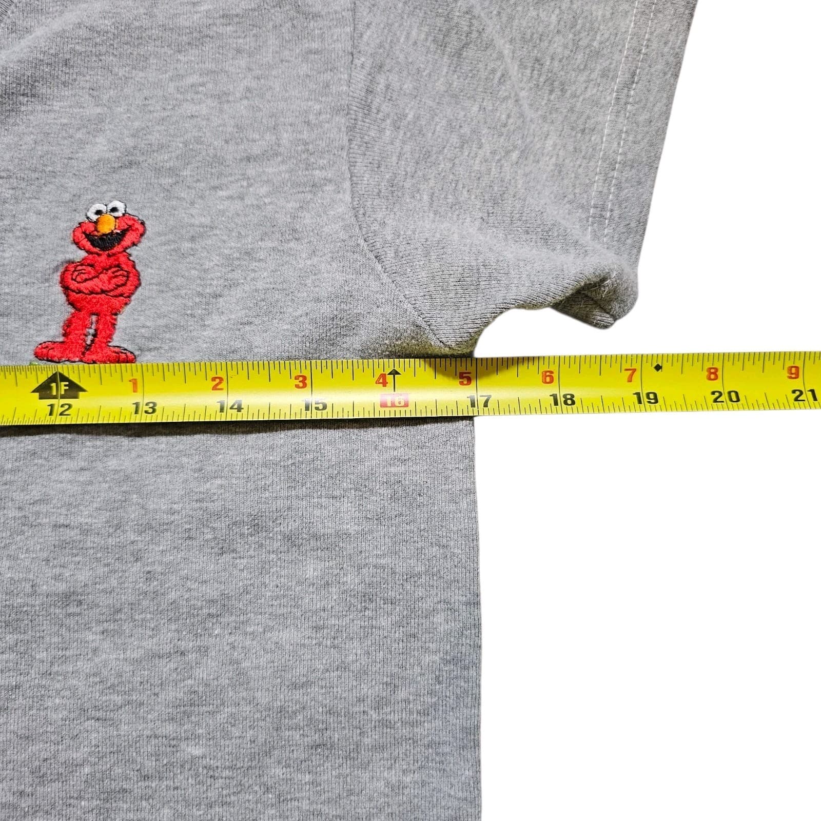 Vintage 90s Sesame Street Elmo Embroidered V Neck Grey Youth M - Thumbnail 7