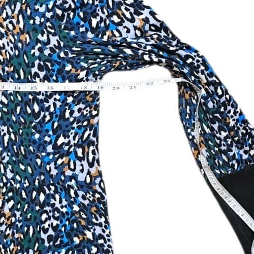 Nine West Blue Yellow abstract Leapard Pebble Print Top Womans Medium - Thumbnail 10