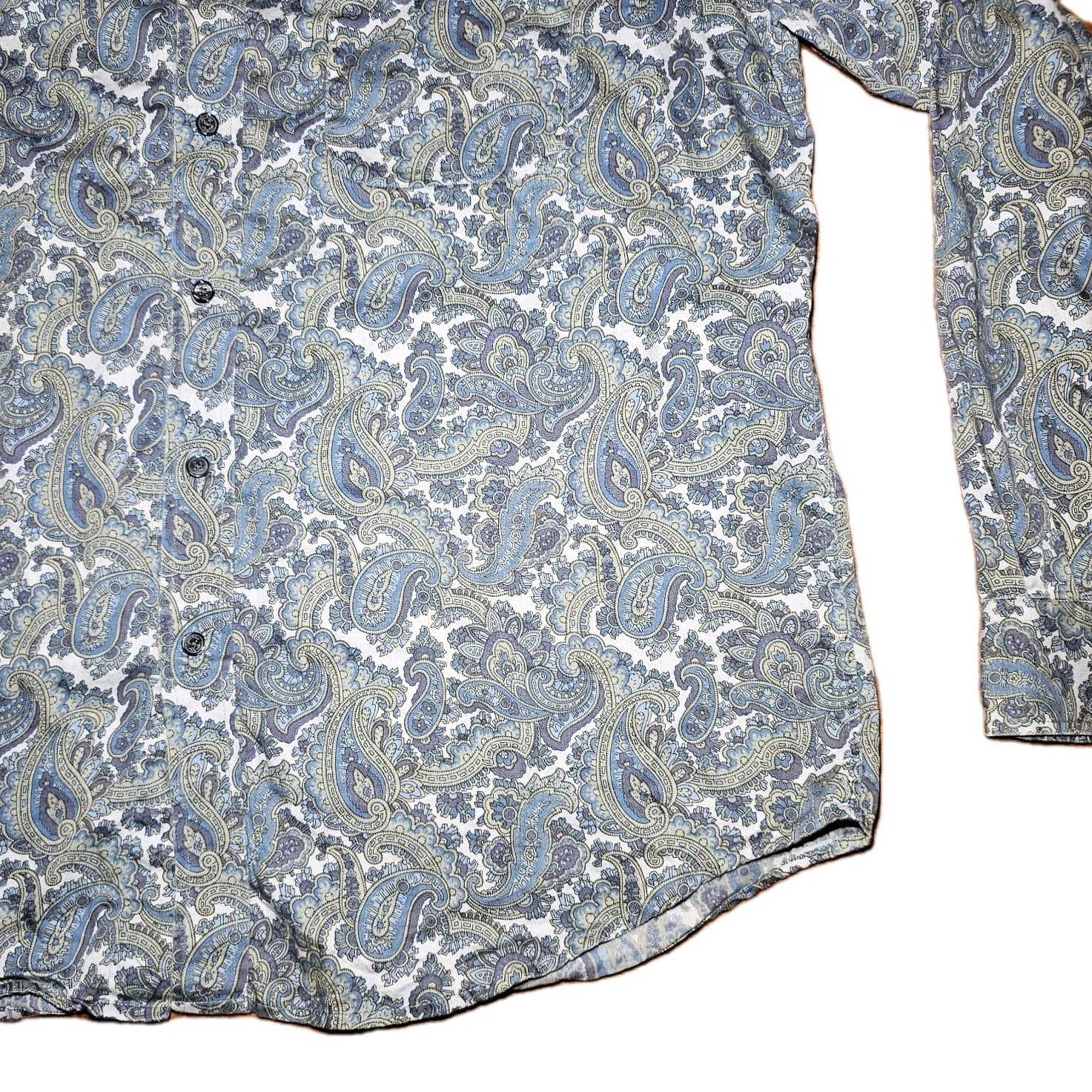 Tasso Elba Shirt Mens Large Blue Paisley Long Sleeve Button Up - Thumbnail 5