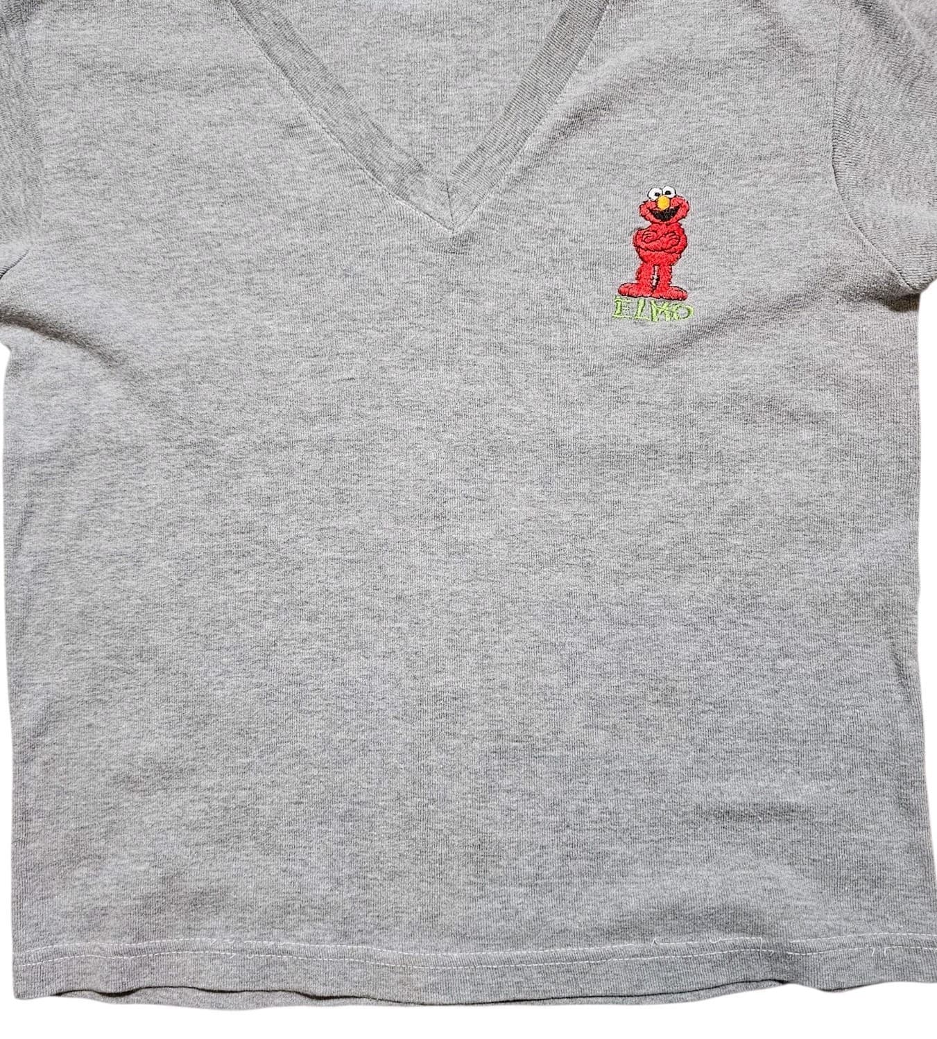 Vintage 90s Sesame Street Elmo Embroidered V Neck Grey Youth M - Thumbnail 2