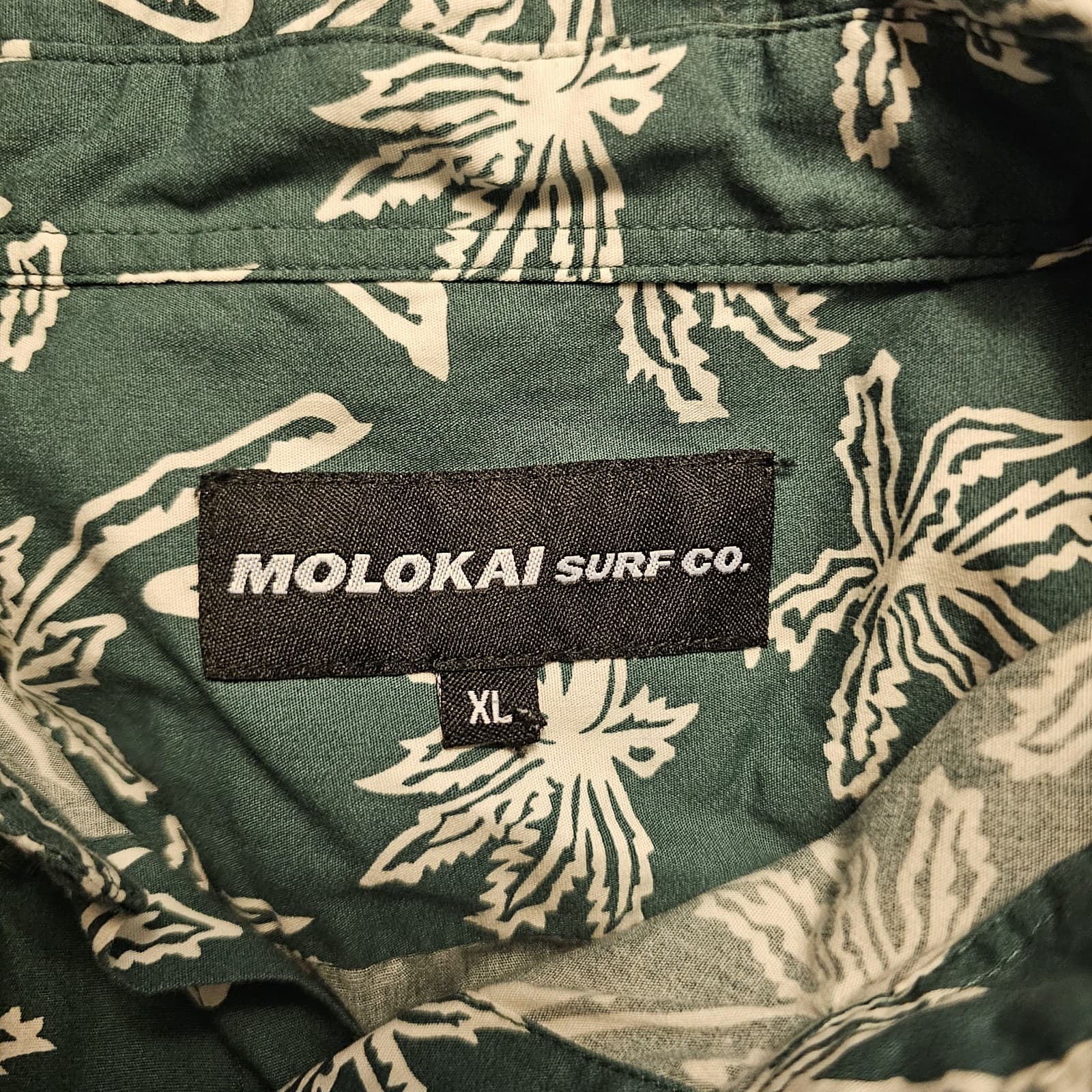 Molokai Surf Men's XL Hawaiian Style Green & White Palm Tree Short Sleeve Shirt - Thumbnail 11