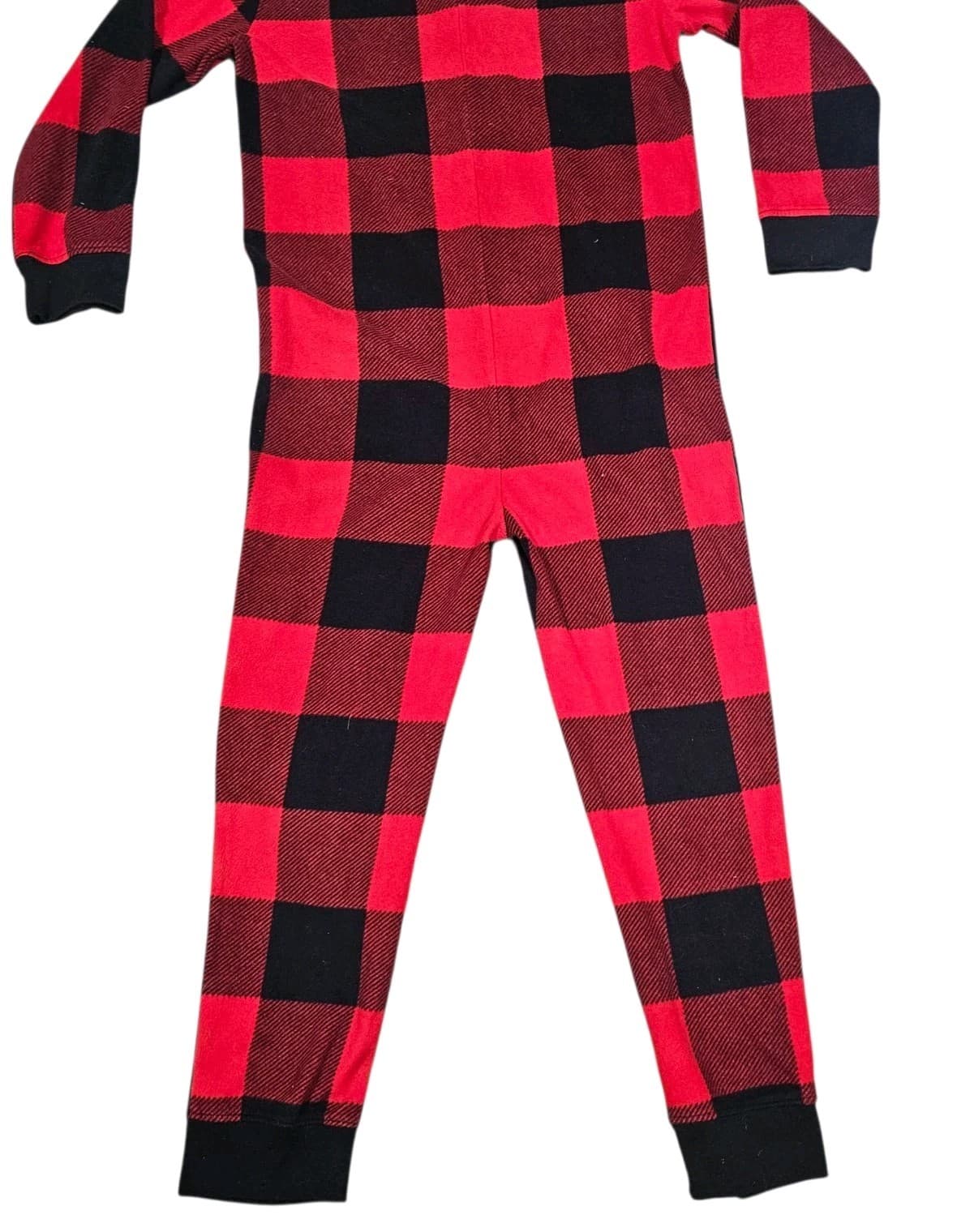 Old Navy unisex Kids Large Red Black Buffalo Plaid Zip Up Hood One Piece Pajama - Thumbnail 5