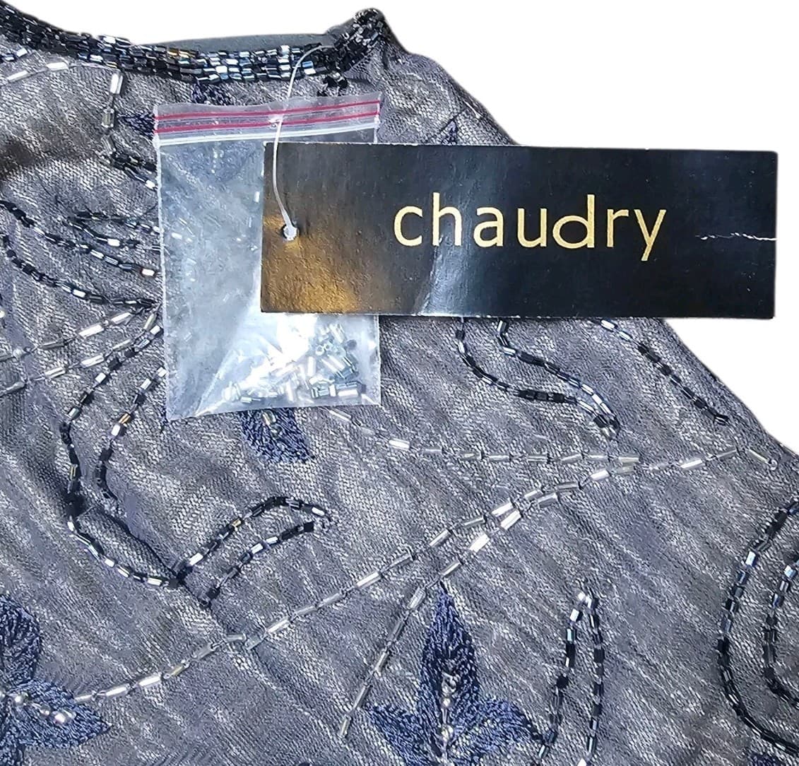 Chaudry Nwt Beadedand Embroidered Floral Dress Womans Size M - Thumbnail 14
