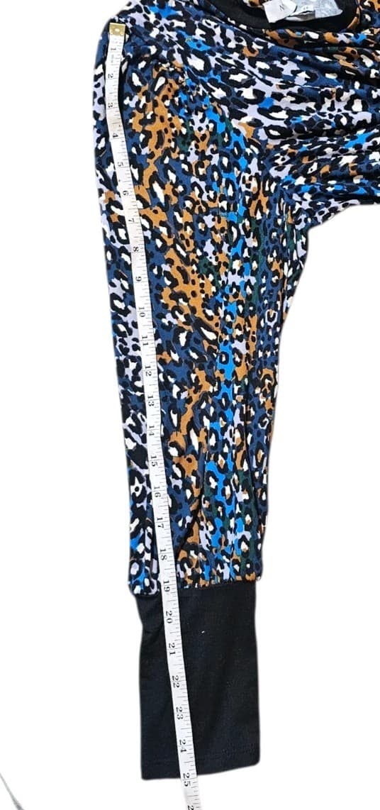 Nine West Blue Yellow abstract Leapard Pebble Print Top Womans Medium - Thumbnail 11