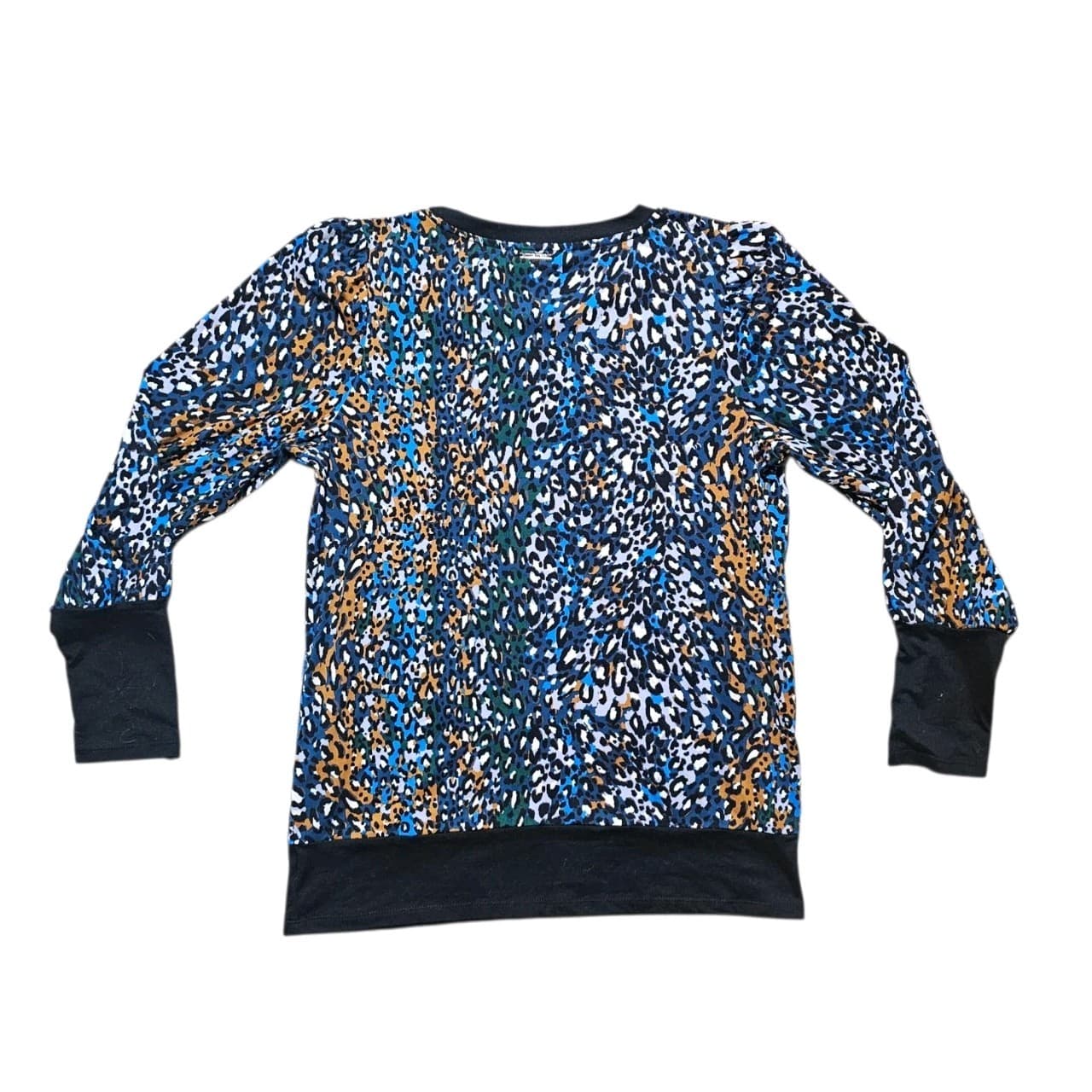 Nine West Blue Yellow abstract Leapard Pebble Print Top Womans Medium - Thumbnail 7