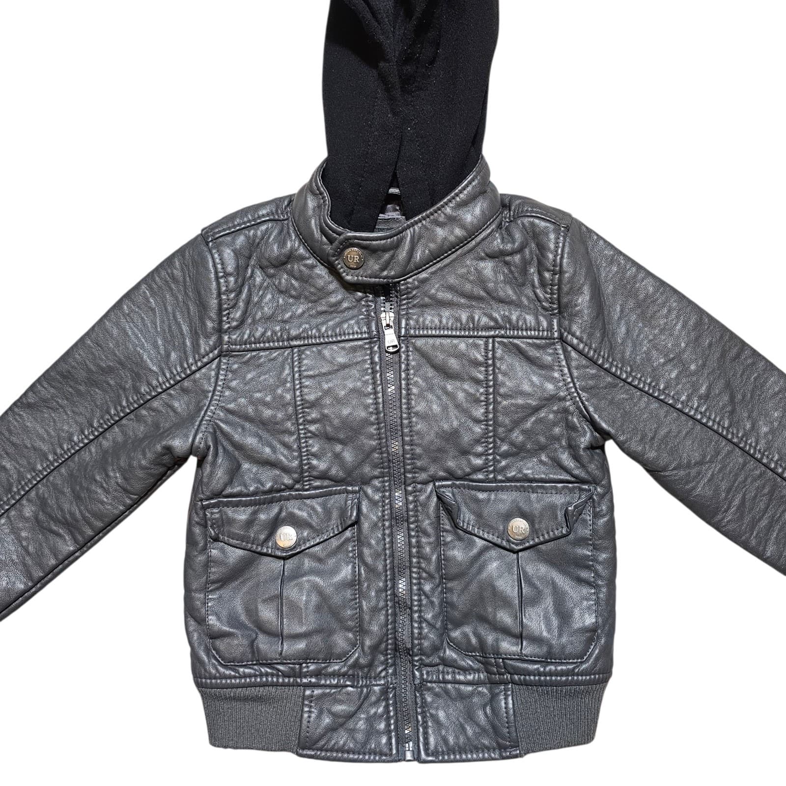 Urban Republic Hooded Faux Leather Bomber Jacket Boys Size 5/6 - Thumbnail 2
