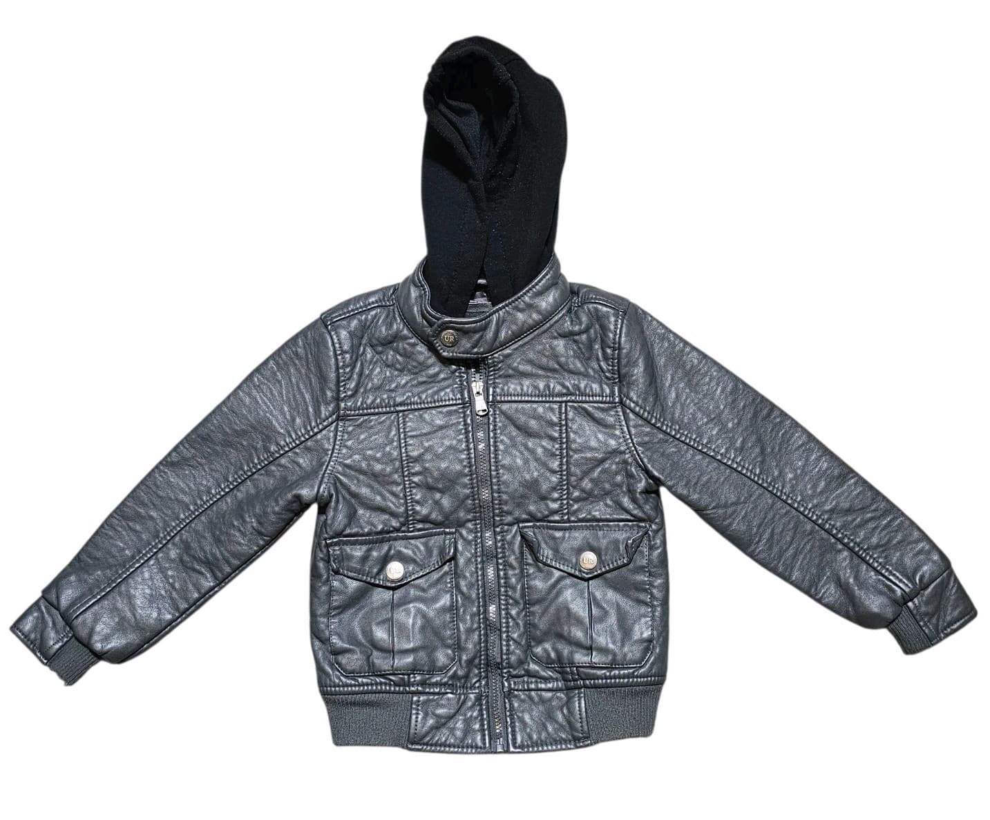 Urban Republic Hooded Faux Leather Bomber Jacket Boys Size 5/6