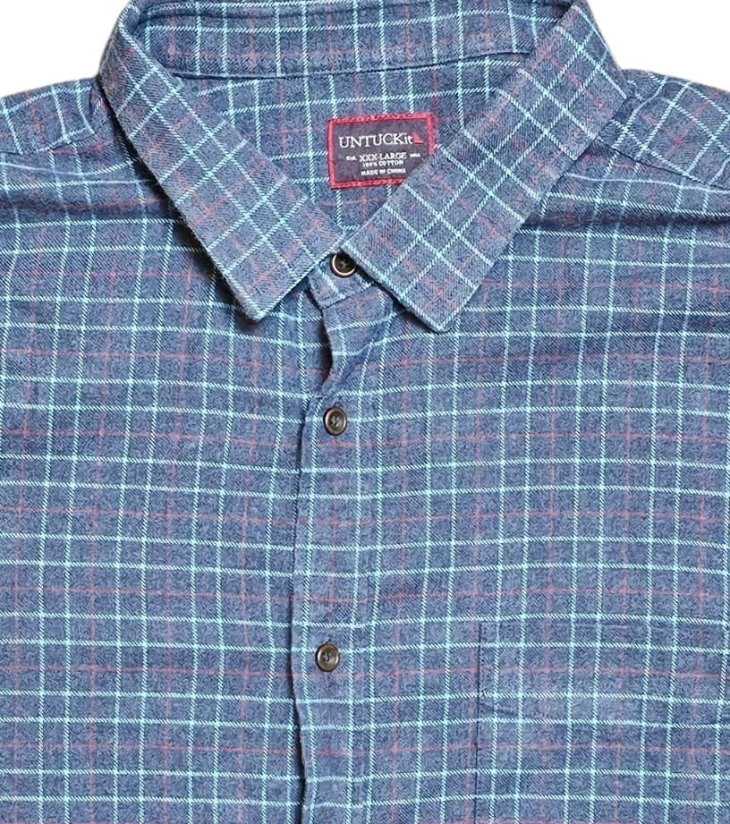 Untuckit Shirt Mens Xxl Blue Cotton Flannel Dress Button Up - Thumbnail 5