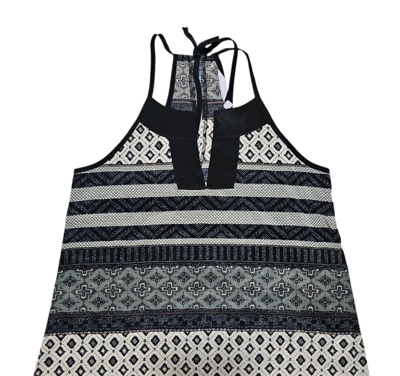 Athleta Halter Tank Top Black Green Boho Tribal Print Adjustable Tie Size Small - Thumbnail 3