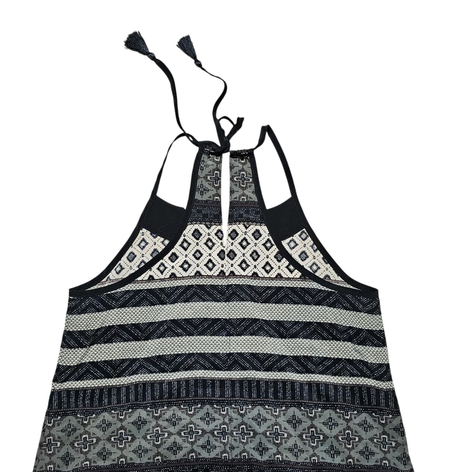 Athleta Halter Tank Top Black Green Boho Tribal Print Adjustable Tie Size Small - Thumbnail 6