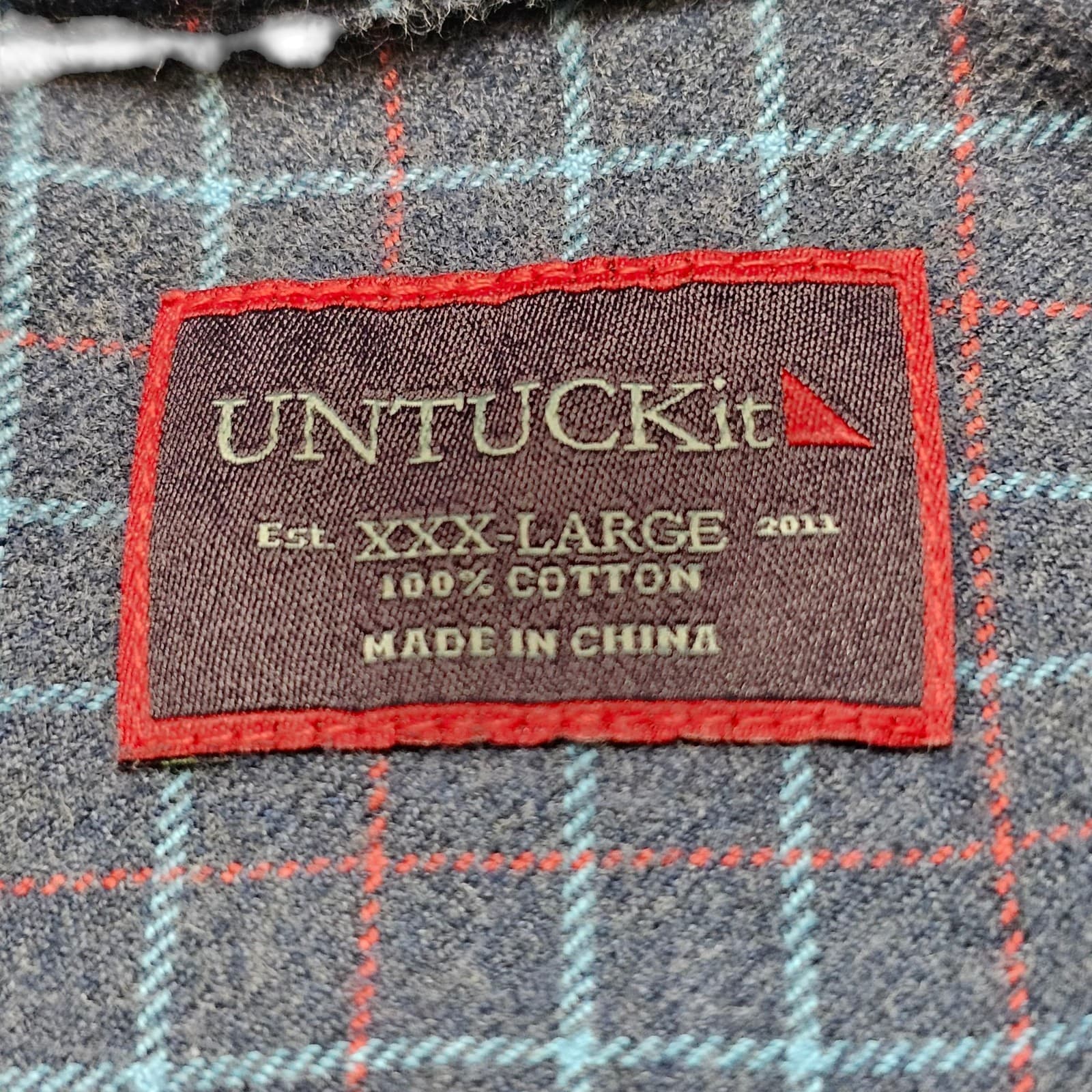 Untuckit Shirt Mens Xxl Blue Cotton Flannel Dress Button Up - Thumbnail 8