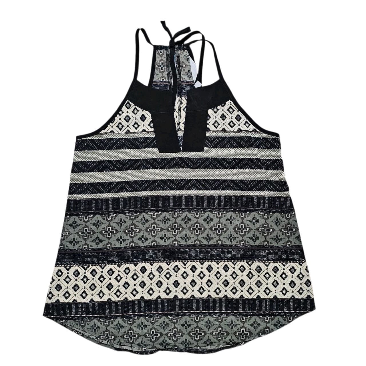 Athleta Halter Tank Top Black Green Boho Tribal Print Adjustable Tie Size Small - Thumbnail 9