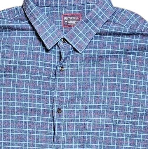Untuckit Shirt Mens Xxl Blue Cotton Flannel Dress Button Up - Thumbnail 2