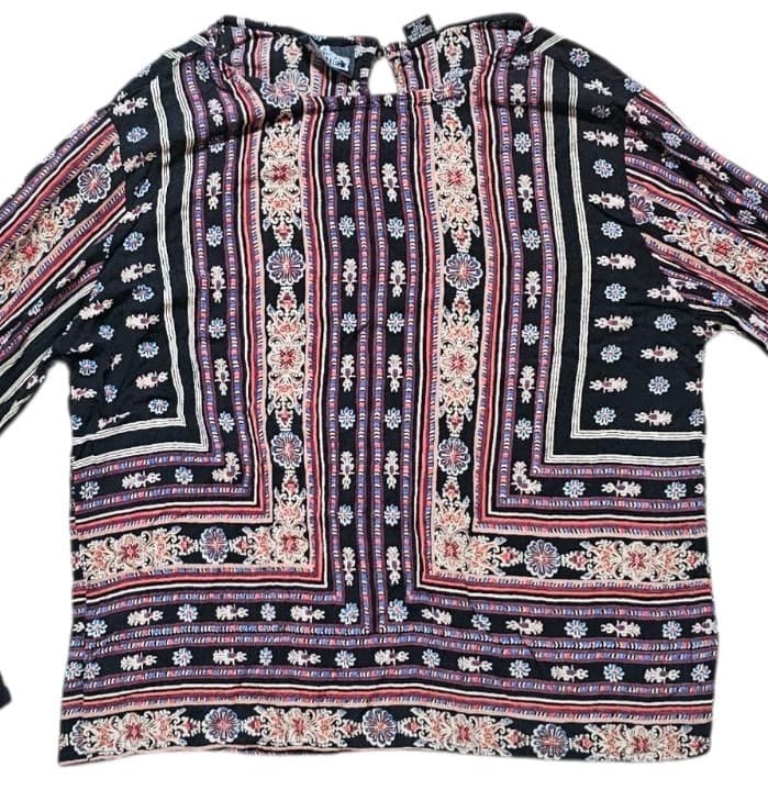 Angie Boho Border Print Peasant Blouse Bell Sleeve Paisley Top Womans Size Large - Thumbnail 2