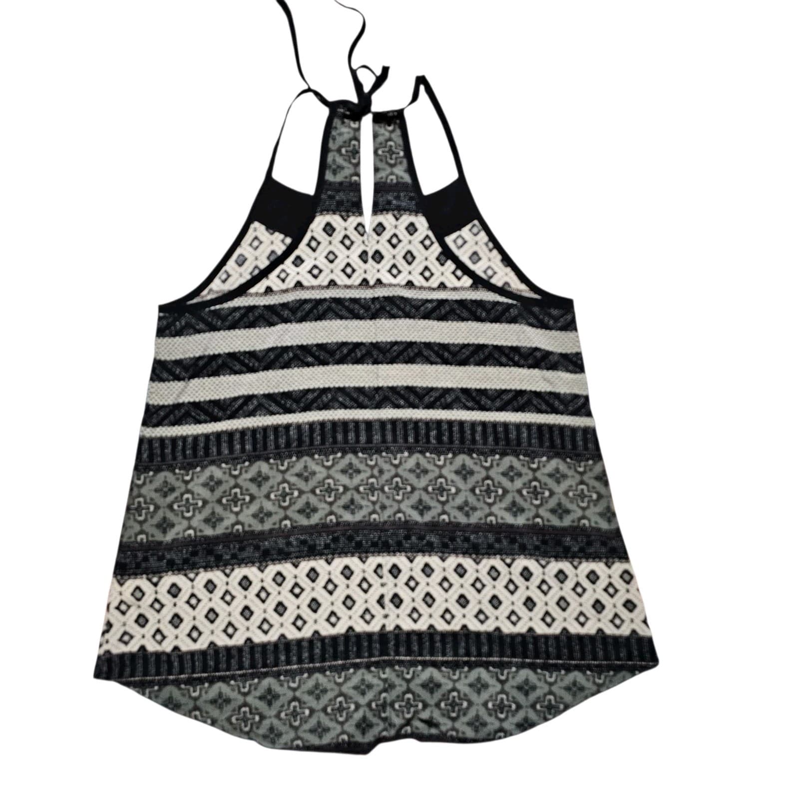Athleta Halter Tank Top Black Green Boho Tribal Print Adjustable Tie Size Small - Thumbnail 2