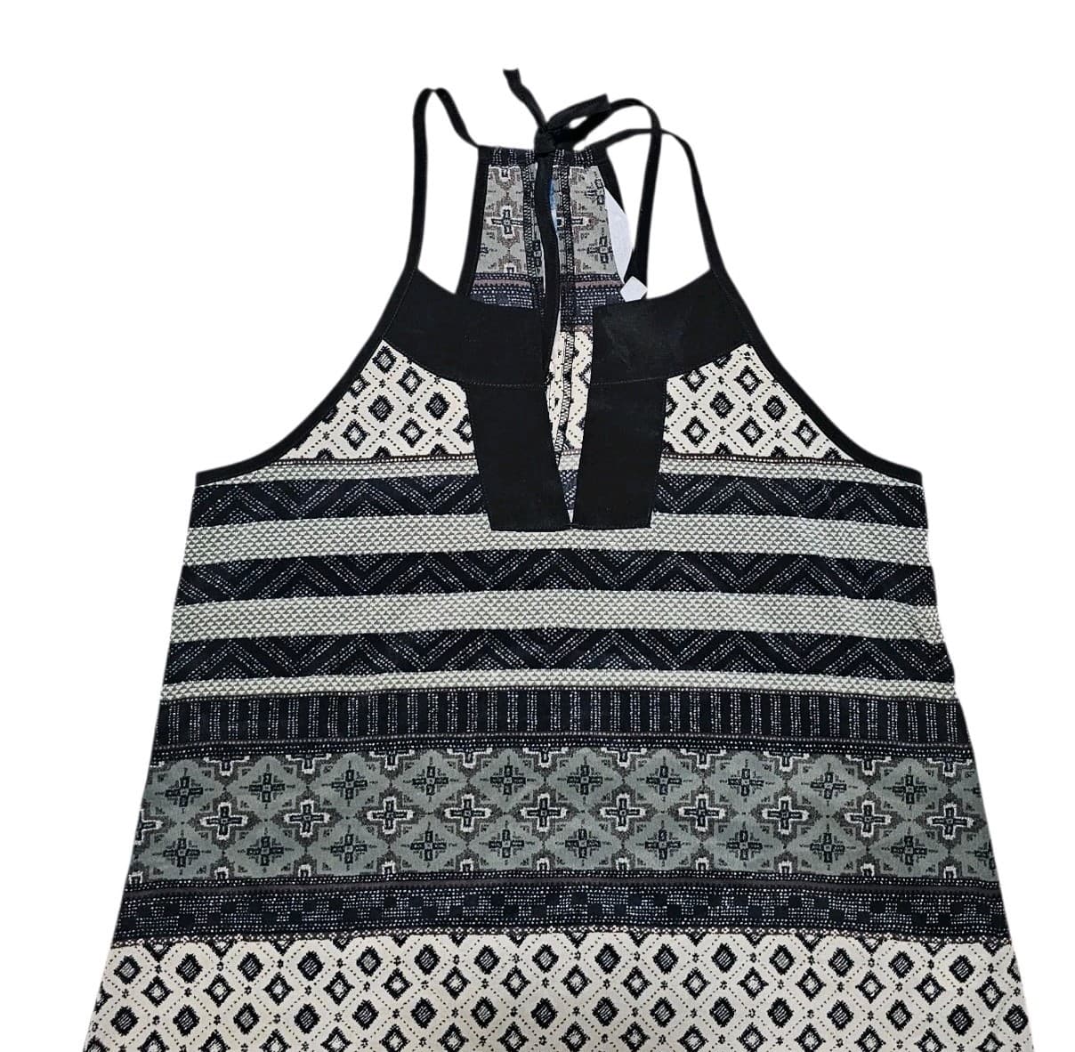 Athleta Halter Tank Top Black Green Boho Tribal Print Adjustable Tie Size Small - Thumbnail 10