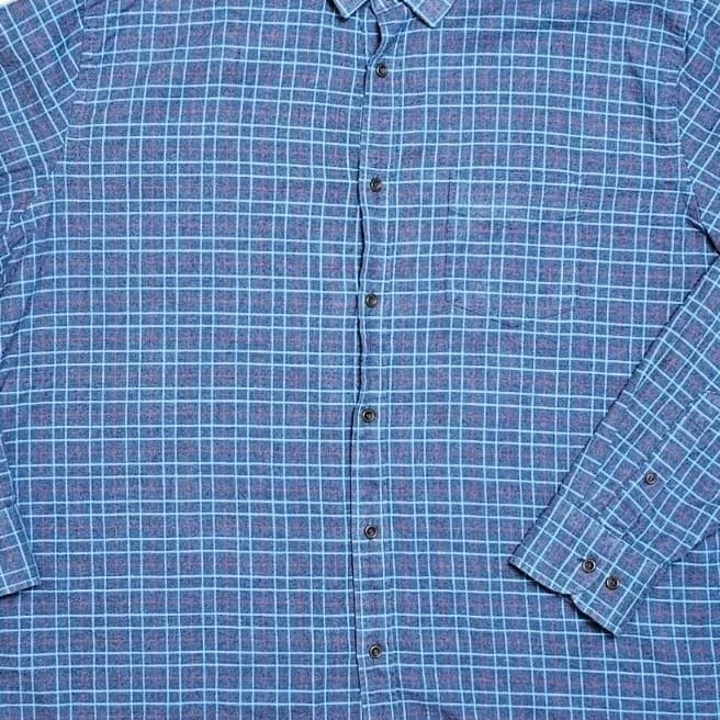 Untuckit Shirt Mens Xxl Blue Cotton Flannel Dress Button Up - Thumbnail 4