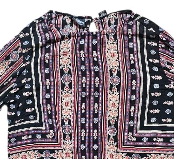 Angie Boho Border Print Peasant Blouse Bell Sleeve Paisley Top Womans Size Large - Thumbnail 3