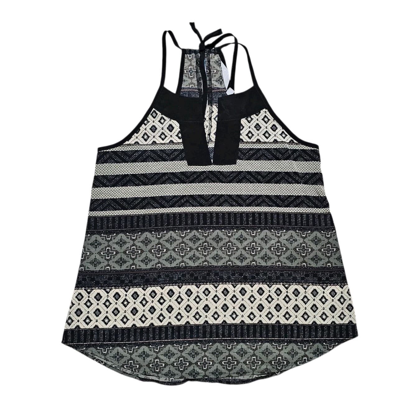Athleta Halter Tank Top Black Green Boho Tribal Print Adjustable Tie Size Small - Thumbnail 5