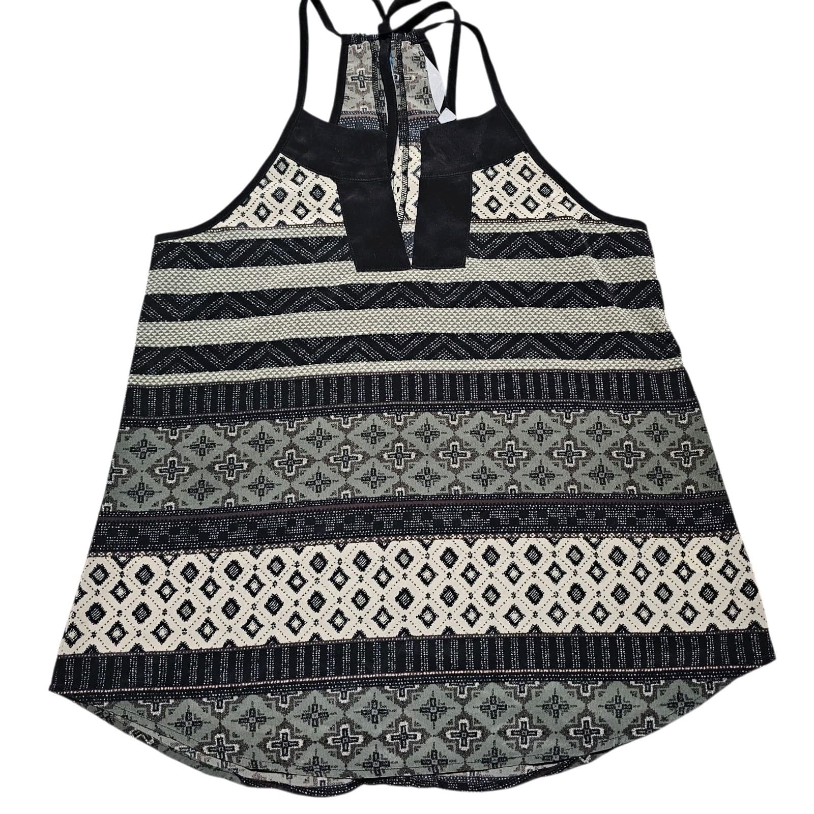 Athleta Halter Tank Top Black Green Boho Tribal Print Adjustable Tie Size Small - Thumbnail 11