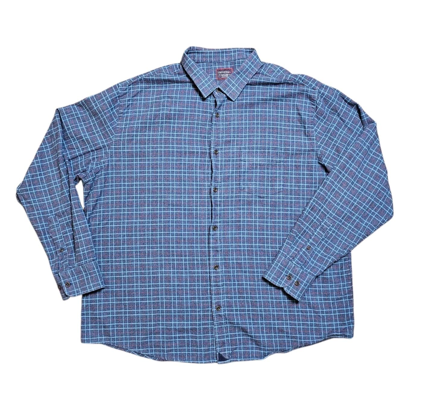 Untuckit Shirt Mens Xxl Blue Cotton Flannel Dress Button Up