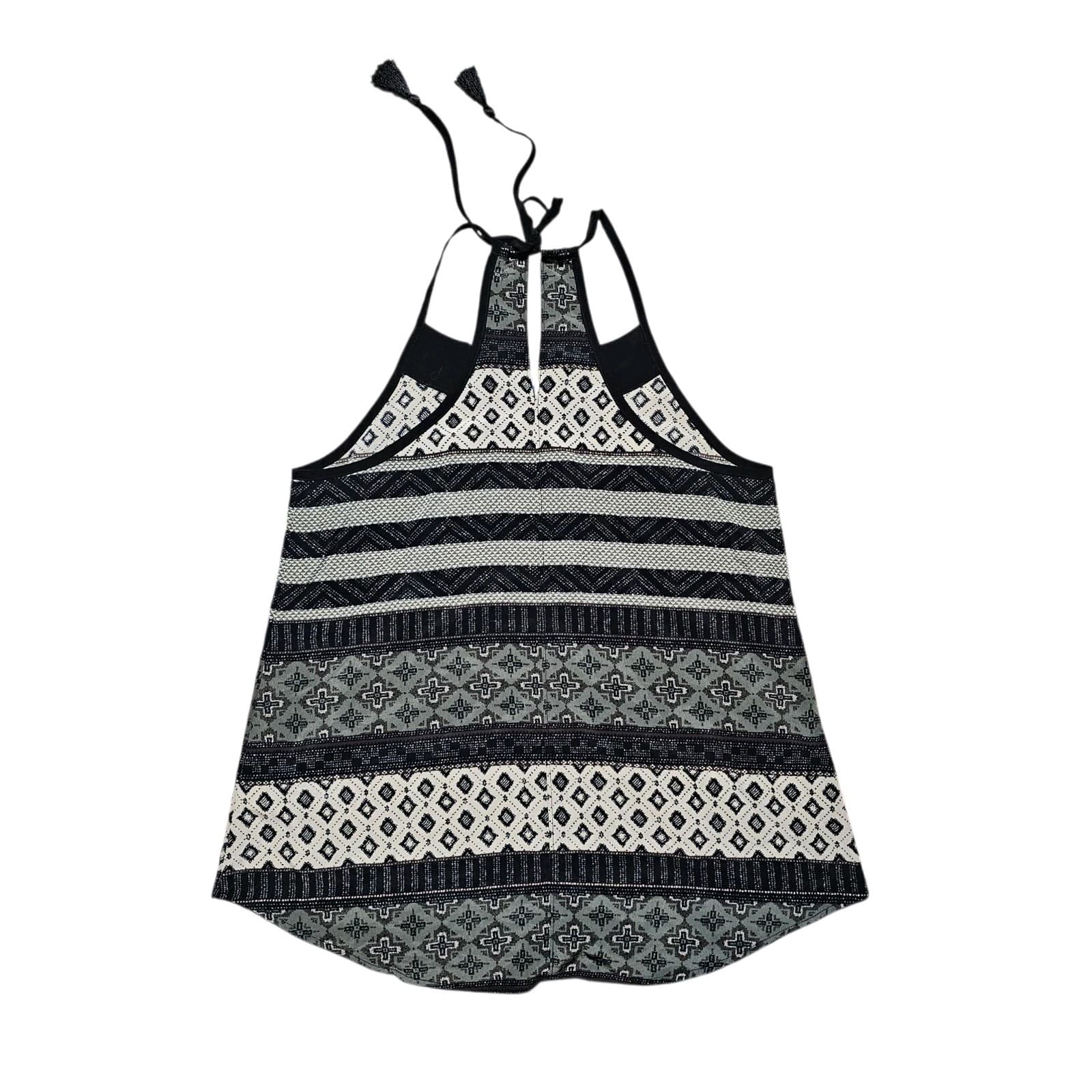 Athleta Halter Tank Top Black Green Boho Tribal Print Adjustable Tie Size Small