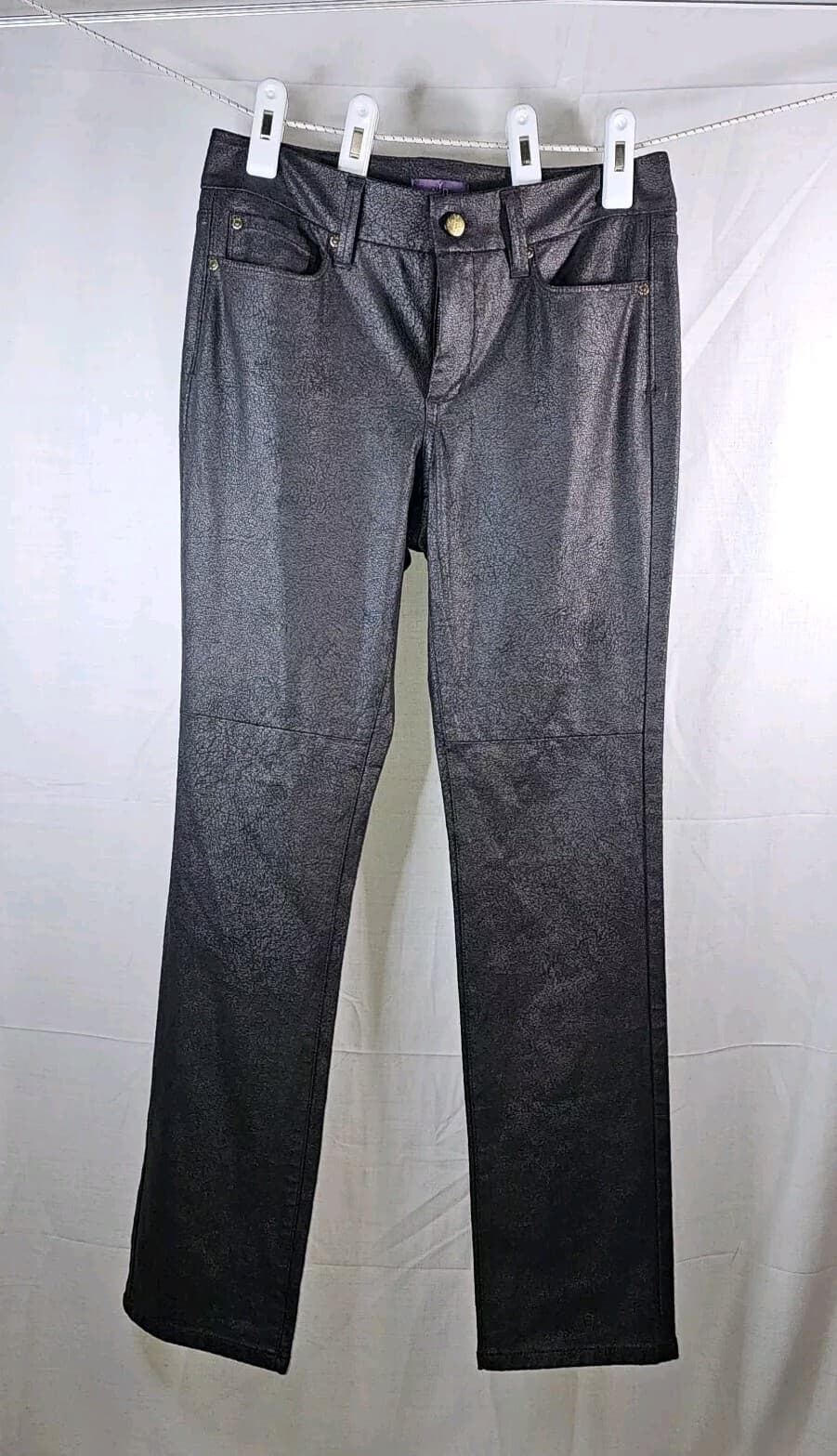 Nydj Legging Pants Black Shiny Skinny Fit Womans Size 2p