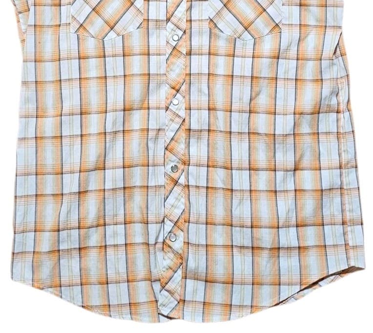 Western Trails Button Up Shirt Mens L Orange Plaid Pearl Snaps Short Sleeve - Thumbnail 4