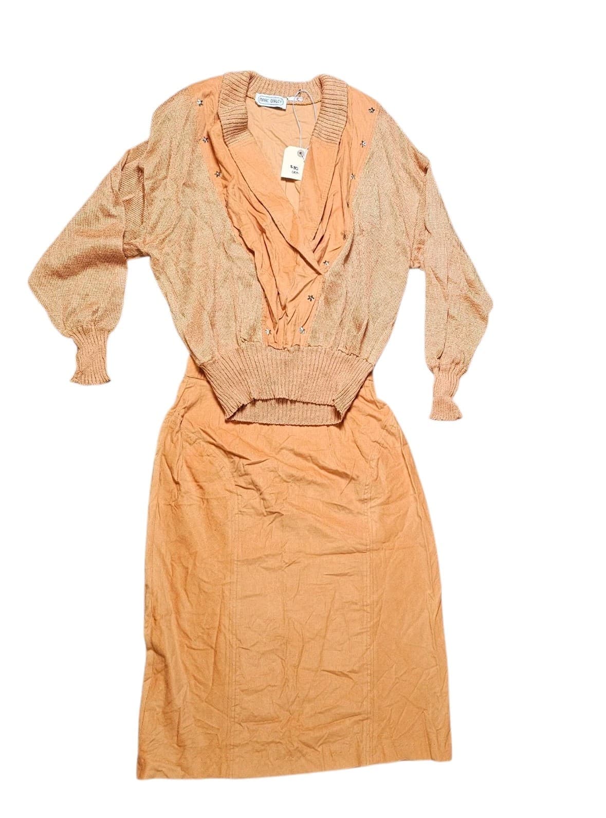 Vintage 1980s MARC D'ALCY Dolman Sleeves Deep V Sweater And Skirt - Thumbnail 2