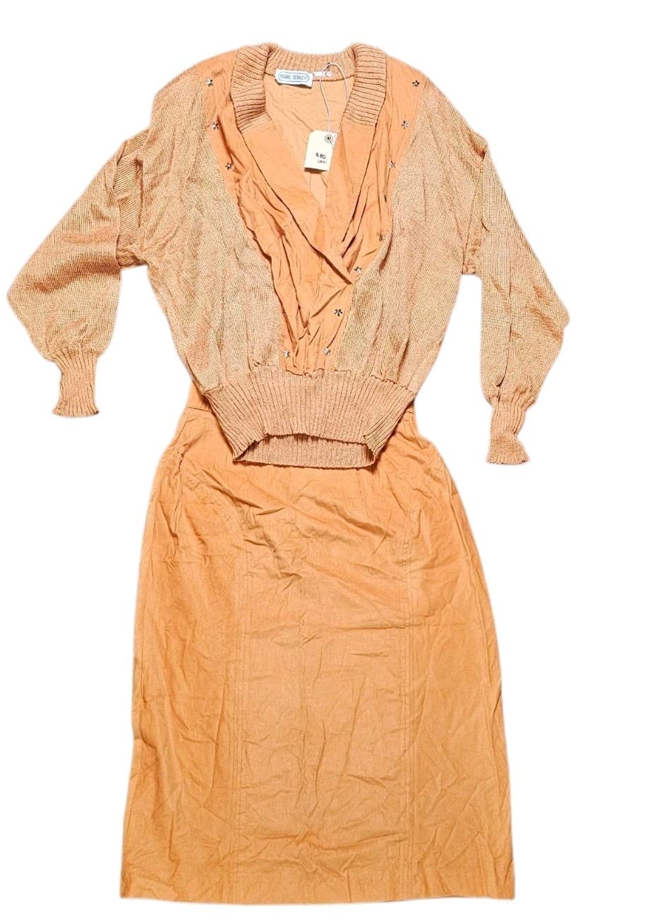 Vintage 1980s MARC D'ALCY Dolman Sleeves Deep V Sweater And Skirt