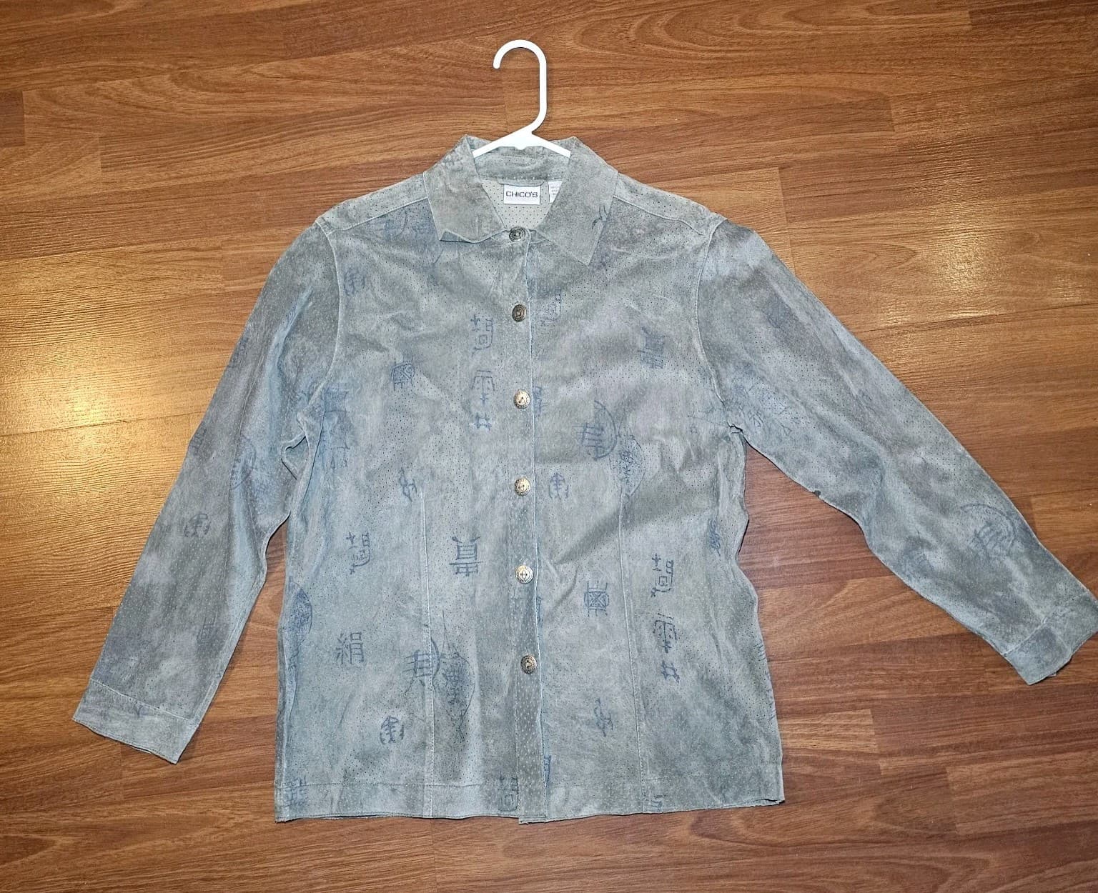 Chicos 100% Leather Button Up Japanese Print - Thumbnail 7