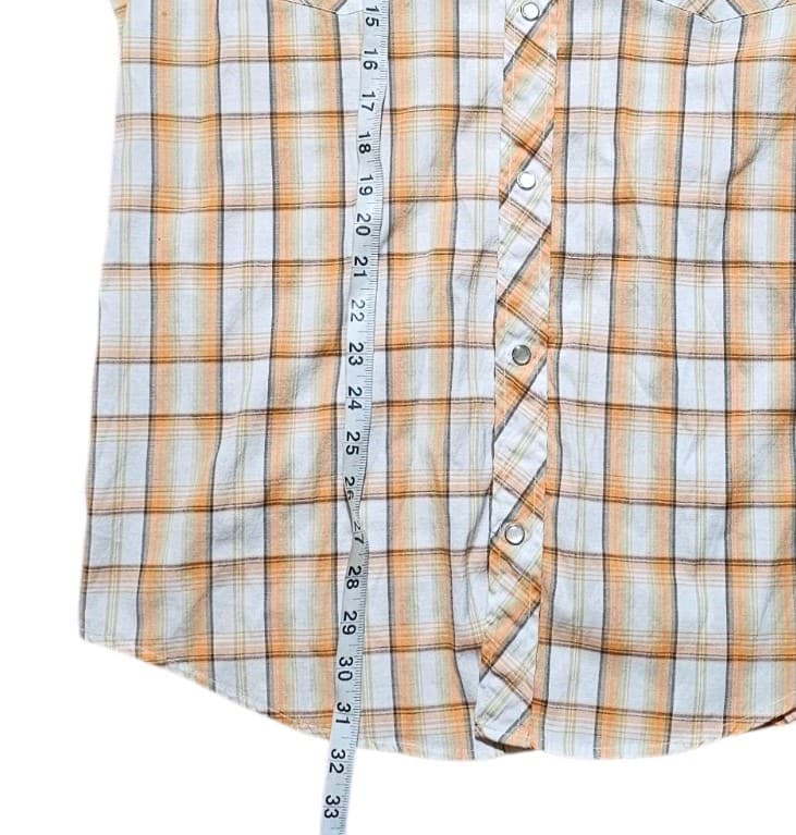 Western Trails Button Up Shirt Mens L Orange Plaid Pearl Snaps Short Sleeve - Thumbnail 7
