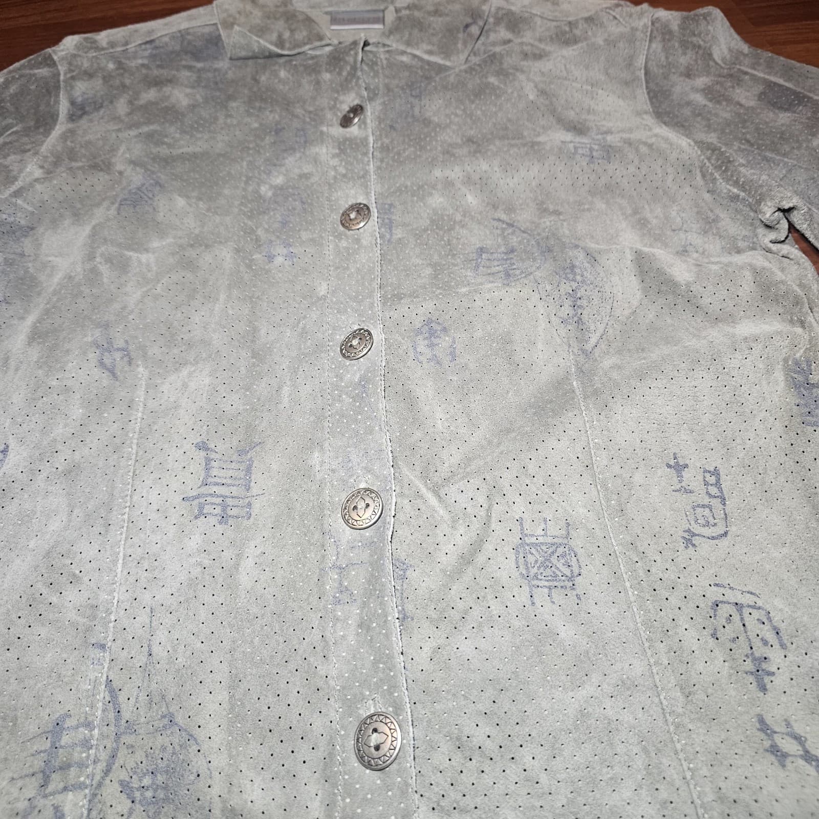 Chicos 100% Leather Button Up Japanese Print - Thumbnail 3