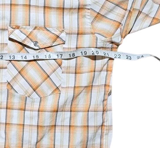 Western Trails Button Up Shirt Mens L Orange Plaid Pearl Snaps Short Sleeve - Thumbnail 8