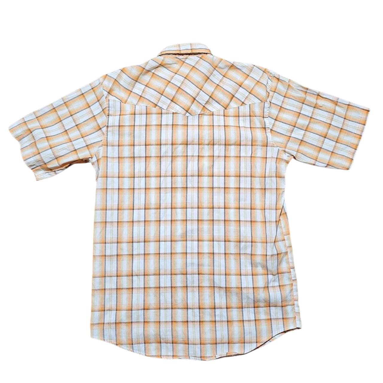 Western Trails Button Up Shirt Mens L Orange Plaid Pearl Snaps Short Sleeve - Thumbnail 5