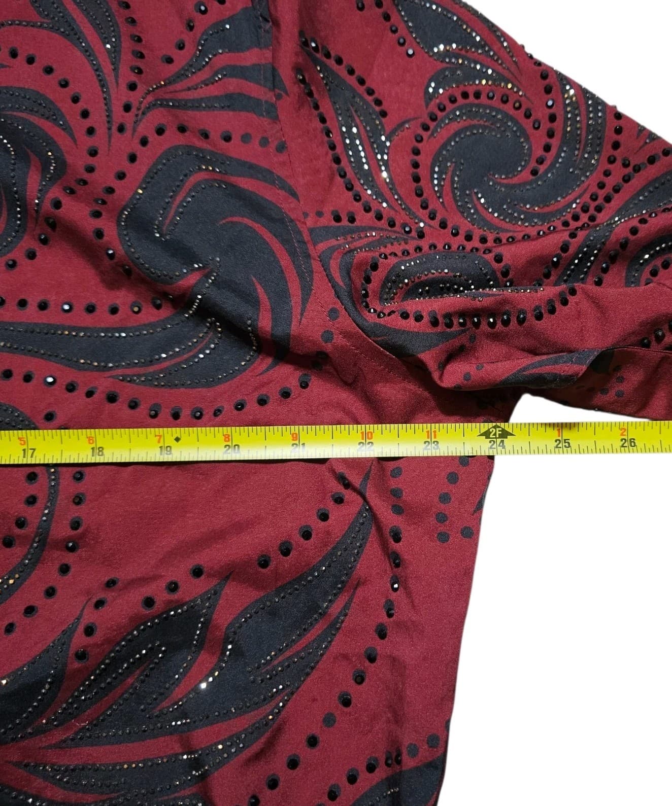 ​DeNiko XL Mens Beaded Button Down Shirt Red Black Filigree Luxury Modal Stretch - Thumbnail 9