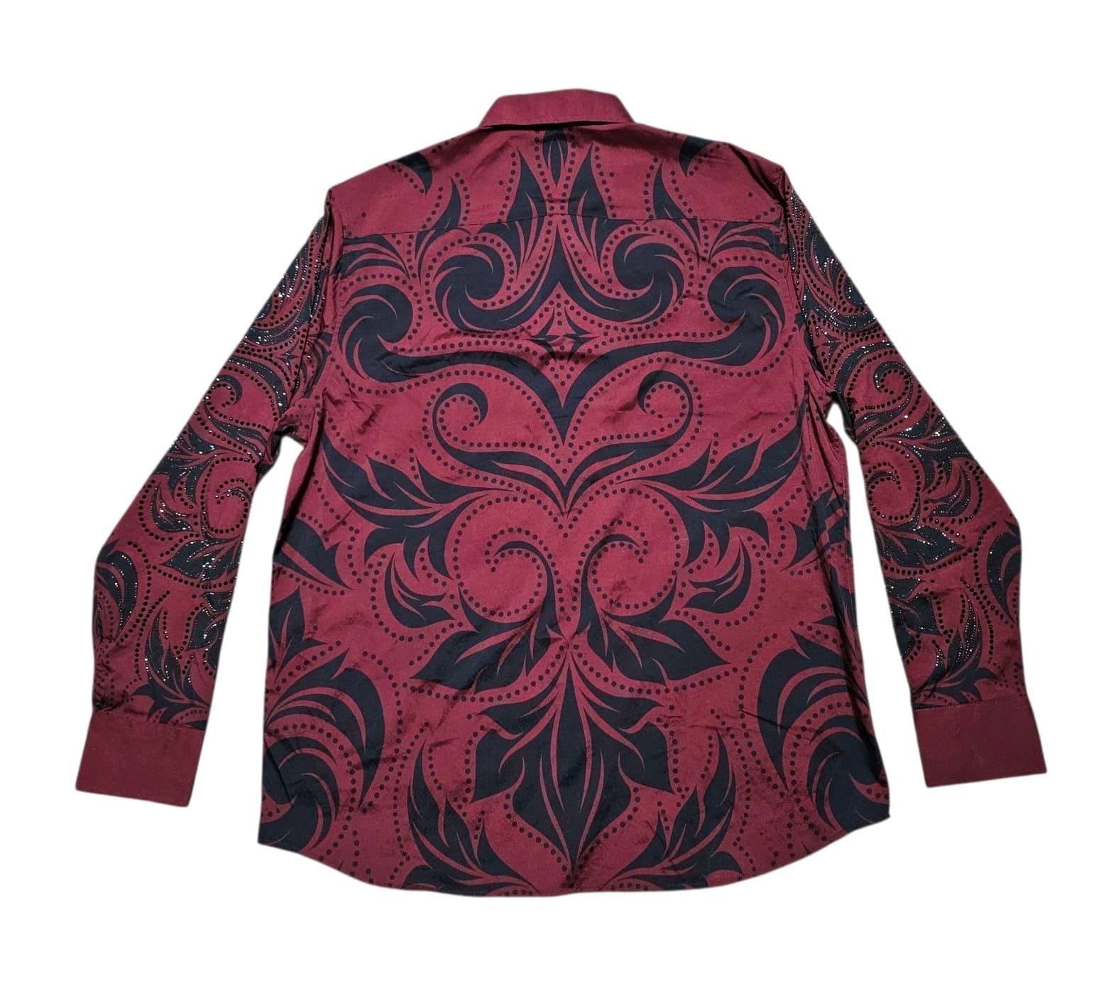 ​DeNiko XL Mens Beaded Button Down Shirt Red Black Filigree Luxury Modal Stretch - Thumbnail 5