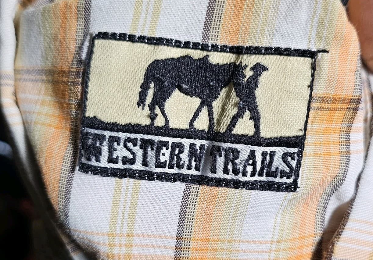 Western Trails Button Up Shirt Mens L Orange Plaid Pearl Snaps Short Sleeve - Thumbnail 9