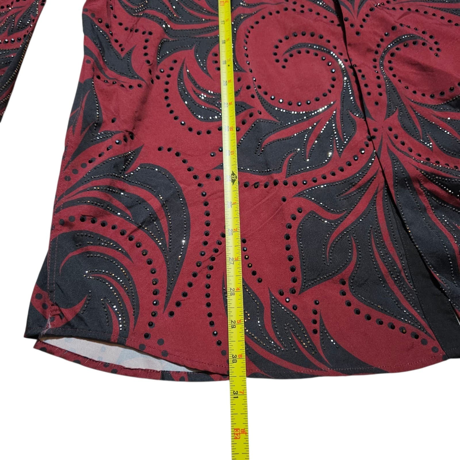 ​DeNiko XL Mens Beaded Button Down Shirt Red Black Filigree Luxury Modal Stretch - Thumbnail 8