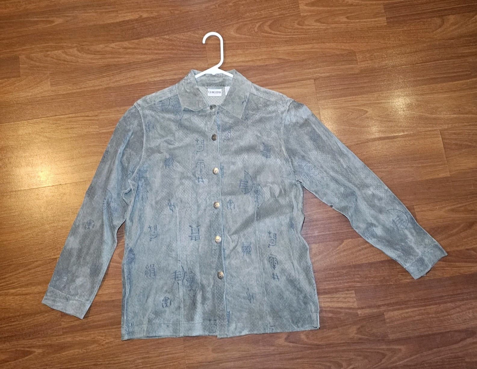 Chicos 100% Leather Button Up Japanese Print