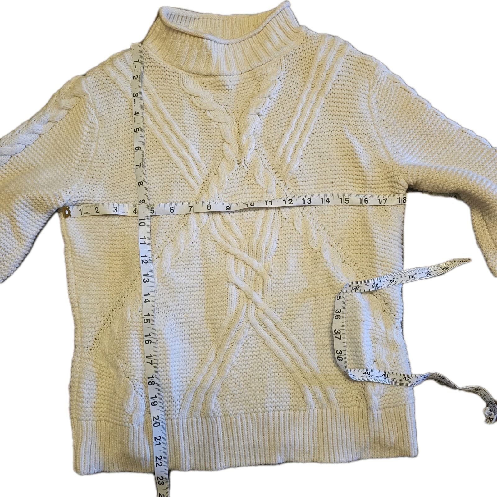 Banana Republic Cable Knit Sweater womans White Long Sleeve Size Small - Thumbnail 22