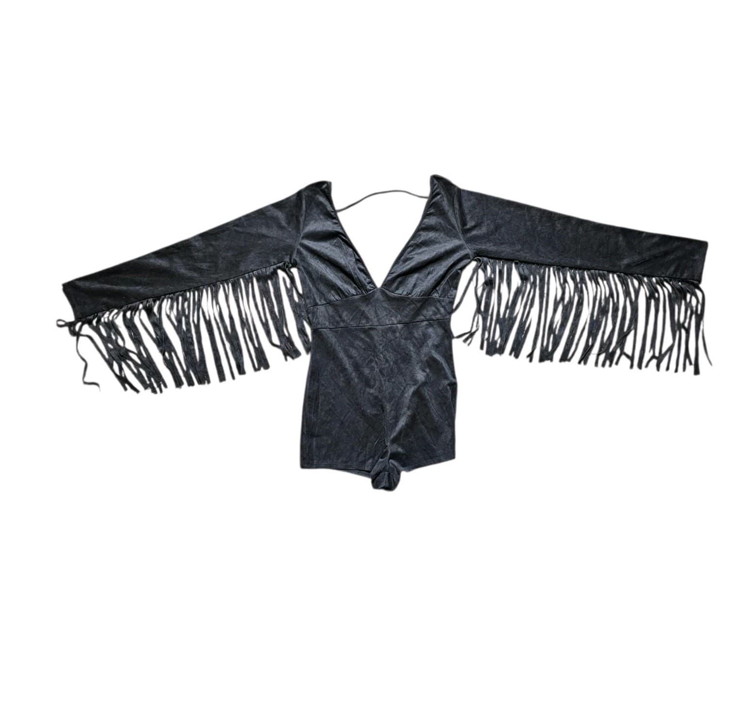 Bear Dance Woman's Black Size Large Faux Suede Fringe Long Sleeve Western Romper