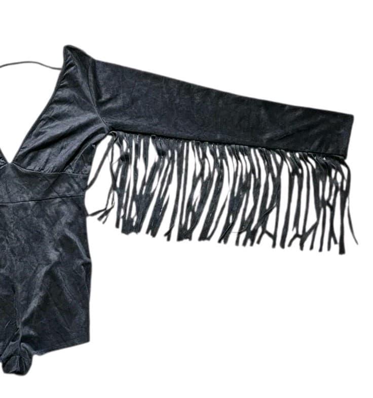 Bear Dance Woman's Black Size Large Faux Suede Fringe Long Sleeve Western Romper - Thumbnail 5
