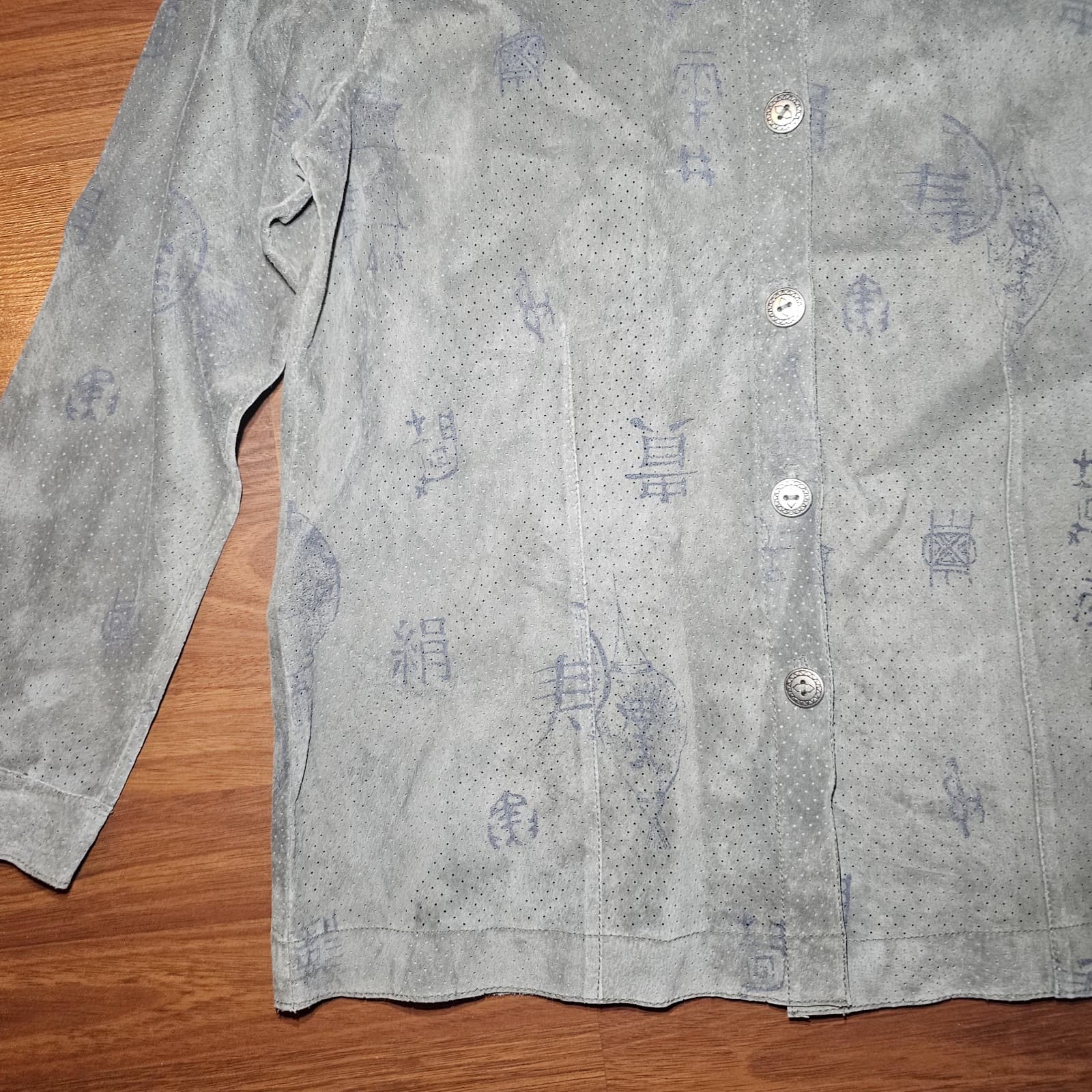 Chicos 100% Leather Button Up Japanese Print - Thumbnail 5