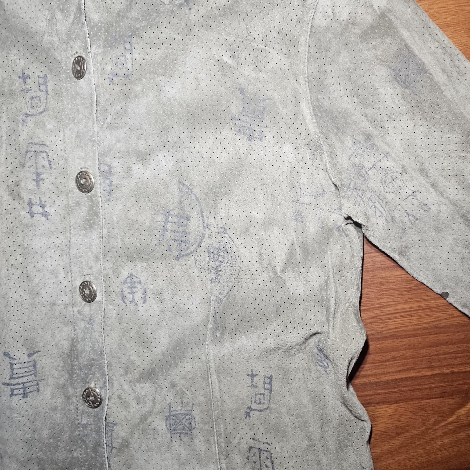 Chicos 100% Leather Button Up Japanese Print - Thumbnail 4