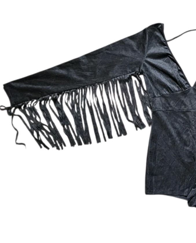 Bear Dance Woman's Black Size Large Faux Suede Fringe Long Sleeve Western Romper - Thumbnail 4