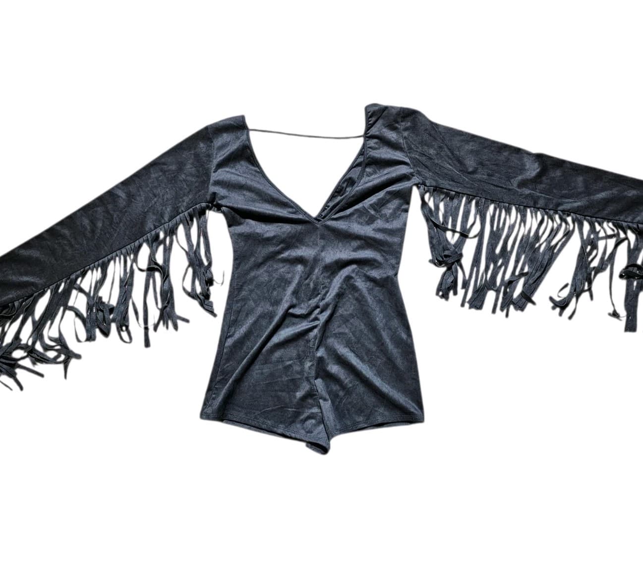 Bear Dance Woman's Black Size Large Faux Suede Fringe Long Sleeve Western Romper - Thumbnail 6