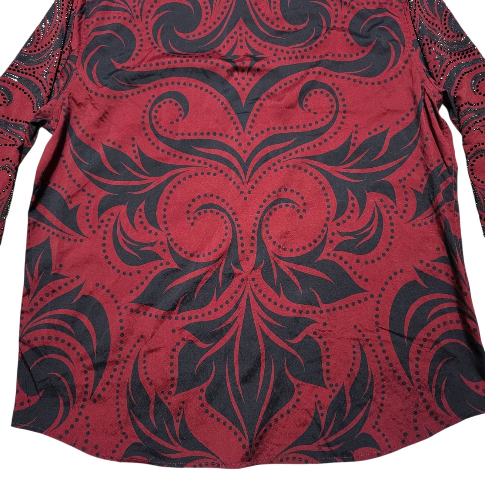 ​DeNiko XL Mens Beaded Button Down Shirt Red Black Filigree Luxury Modal Stretch - Thumbnail 7