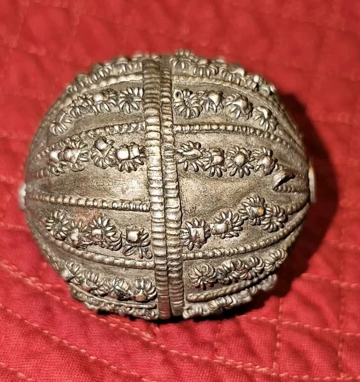 Antique Hand Crafted Metal Bedouin Ethnic Silver Bead Yemen, African Trade - Thumbnail 5